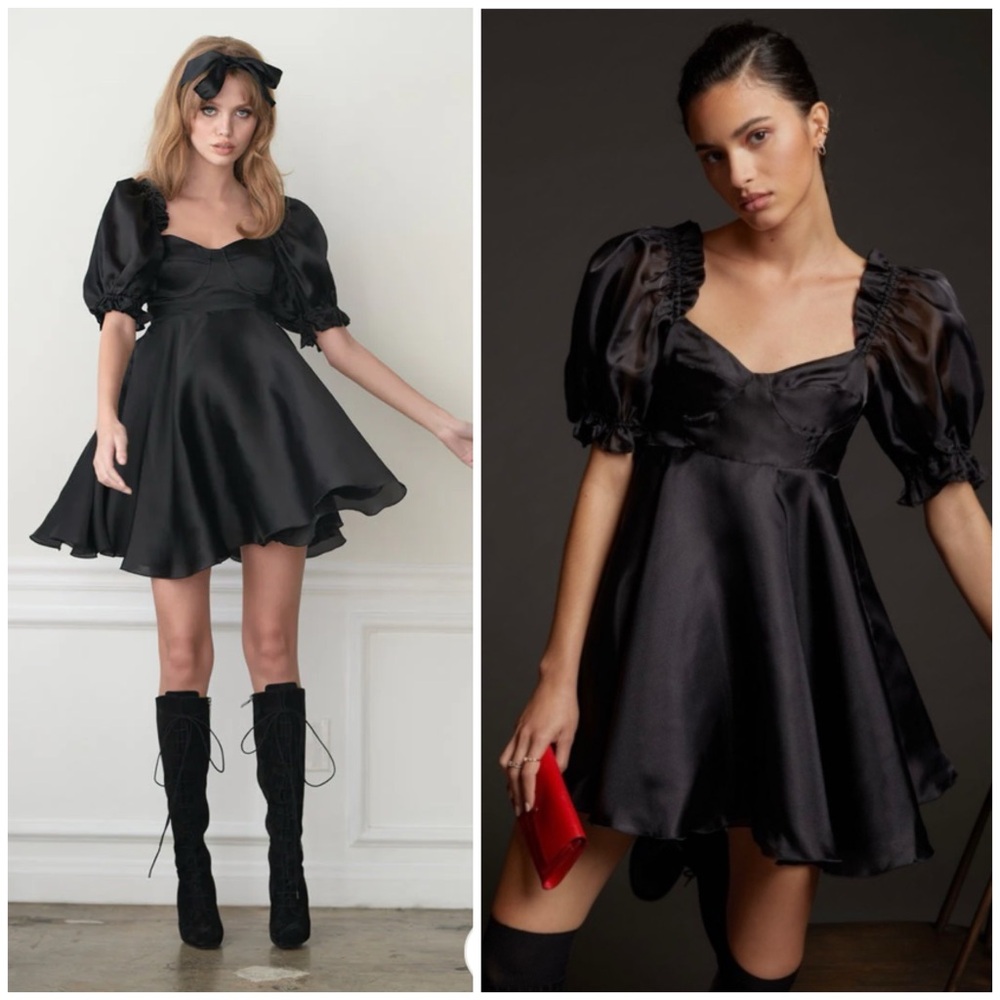SELKIE BLACK SWAN PARLIAMENT Puff Sleeved Mini DRESS $270 Womens Small Black